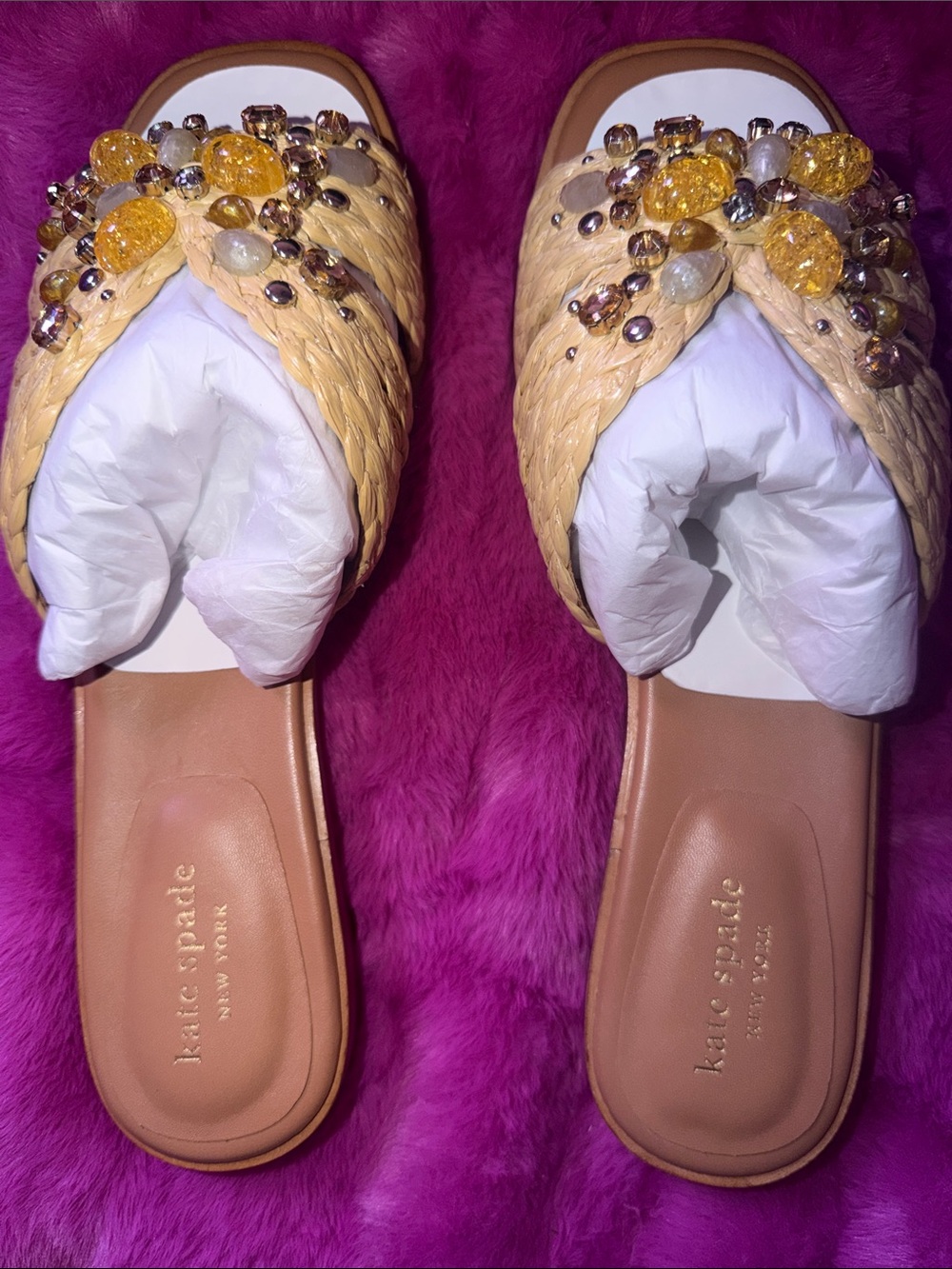 kate spade Yellow Beaded Straw Slide Mules - Picture 3 of 4